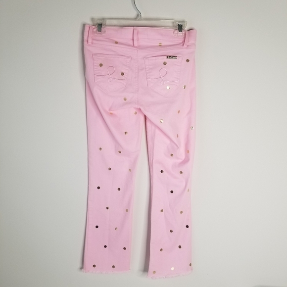 Lilly Pulitzer South Ocean Crop Flare Pink Tropics Polka Dot Denim Jeans Size 2 - Picture 13 of 15